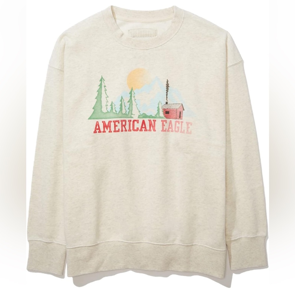 American Eagle Women's Fleece Oversized Vintage Crew Neck Sweatshirt - Picture 2 of 6